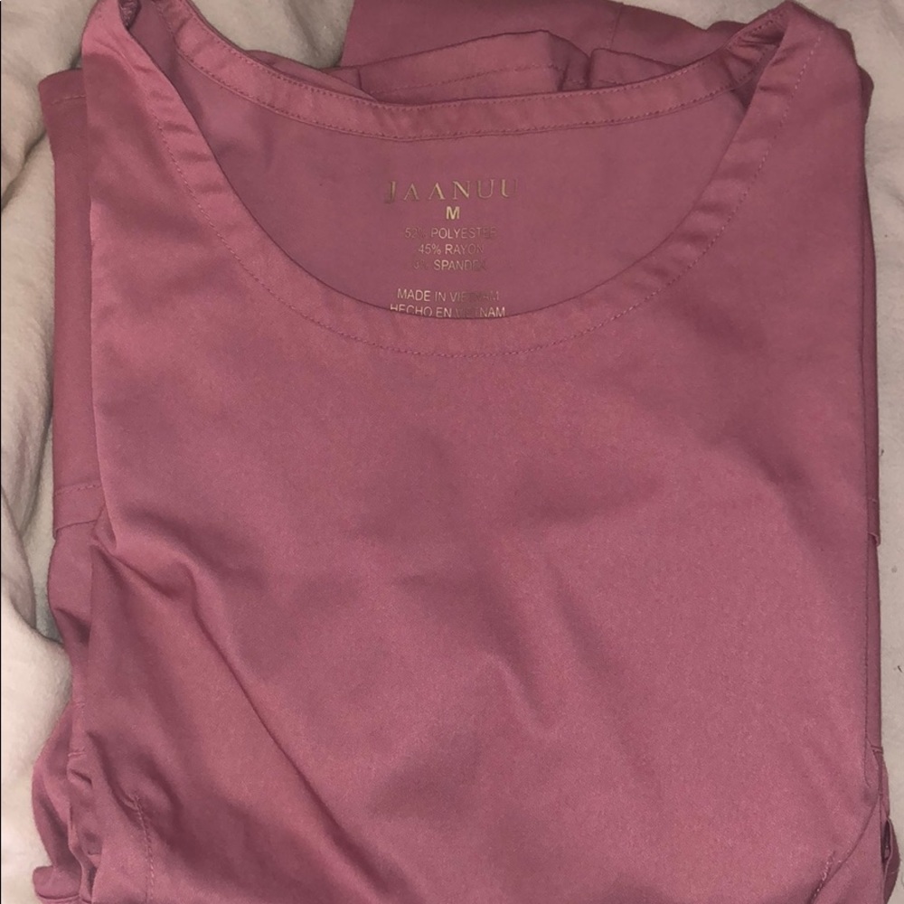 Jaanuu Peplum Scrub Top in Dusty Rose